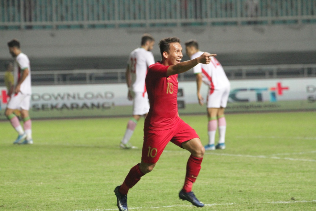 Egy Maulana Vikri mencetak gol pertama Timnas Indonesia U-22 dalam kemenangan 2-0 di laga perdana SEA Games. (Foto: pssi.org)