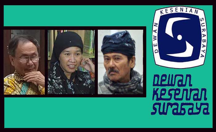 Tiga tokoh seni di Surabaya dari kiri Aribowo, Sirikit Syah dan Semar Suwito menyoroti Dewan Kesenian Surabaya. (Foto:m. anis)
