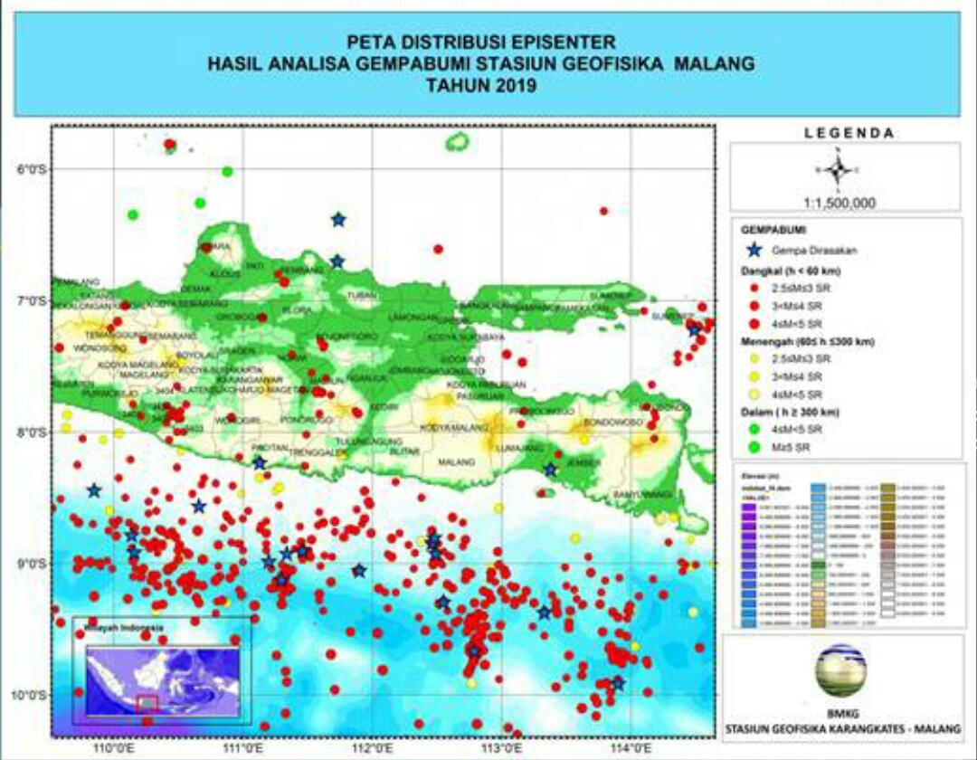 Sebaran titik gempa hasil analisa BMKG Malang. (Foto: Istimewa)