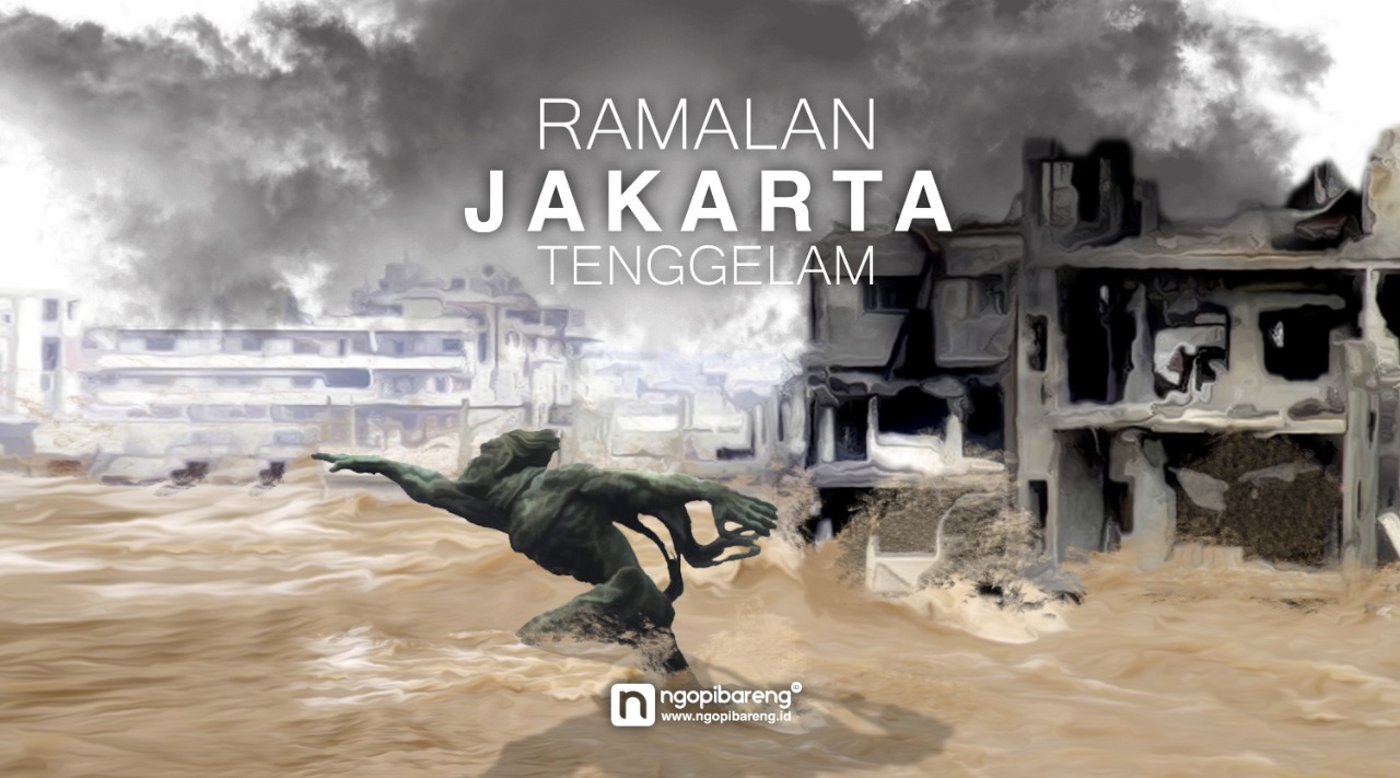 Ilustrasi ramalan Ibu Kota Jakarta tenggelam akibat penurunan tanah. (Grafis: Fa Vidhi)