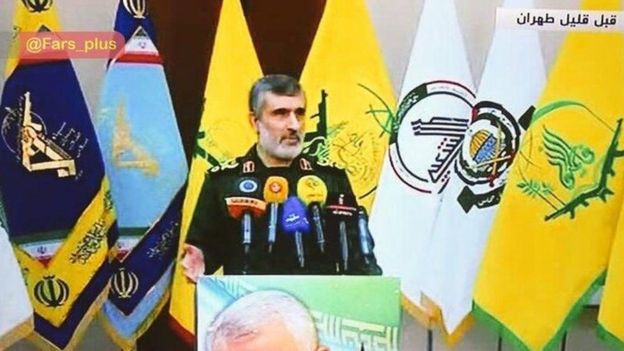 Kemunculan Amir Ali Hajizadeh merupakan pertunjukan kekuatan regional yang signifikan. (Foto: iranian state tv)