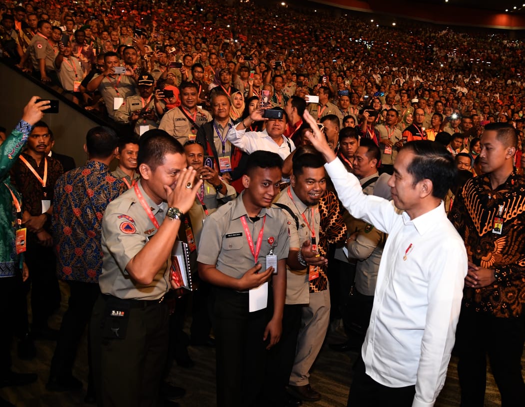 Presiden Joko Widodo (Jokowi) pada Rapat Koordinasi Nasional Penanggulangan Bencana  2020 di Sentul International Convention Center, Kabupaten Bogor, pada Selasa, 4 Februari 2020. (Foto: BPMI Setpres)
