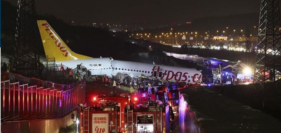 Pesawat Pegasus Airlines patah jadi tiga bagian di Turki. (Foto:anadoluagency)