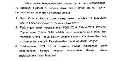 Isi surat Gubernur Papua, Lukas Enembe, yang ditujukan kepada Presiden RI, Joko Widodo. (Foto: Tangkapan Layar)