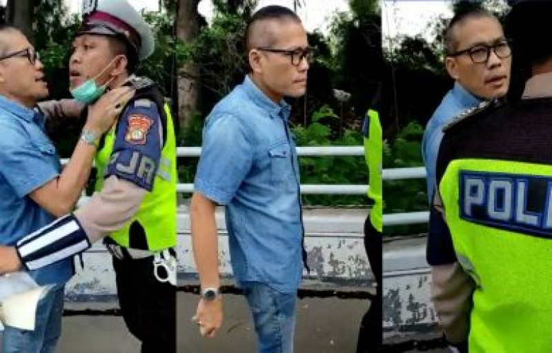 Tohab Silaban saat menantang duel anggota PJR Ditlantas Polda Metro Jaya. (Foto: Dok. Polres Metro Jakarta Barat)
