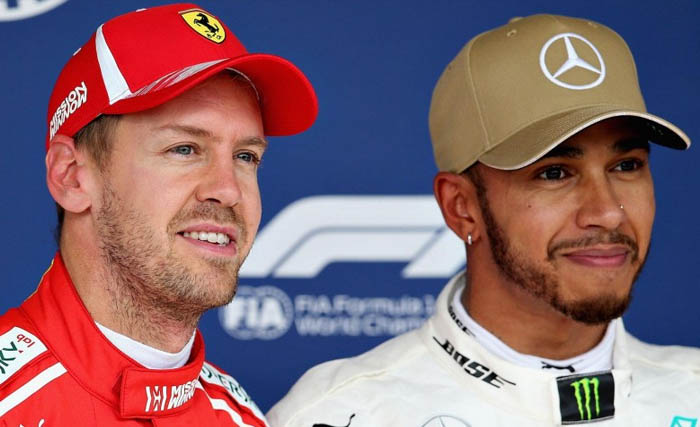 Sebastian Vettel (kiri) dan Lewis Hamilton. (Foto: Sports)