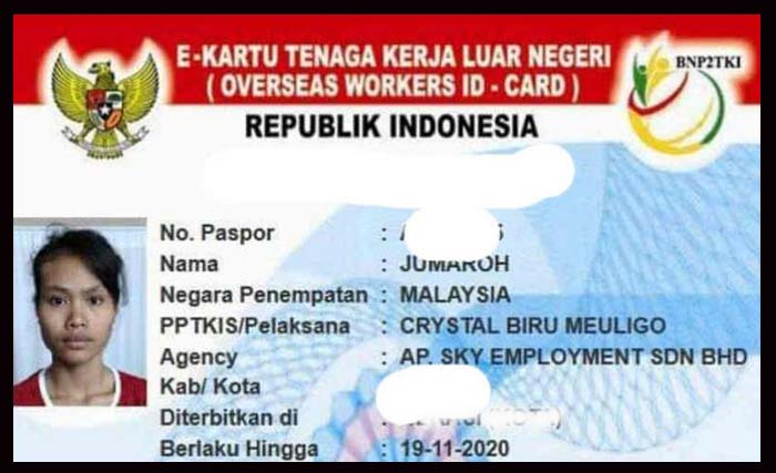 ID Card Jumaroh, TKW yang dibuang majikannya di Johor Baru, Malaysia. (Foto:Antara)