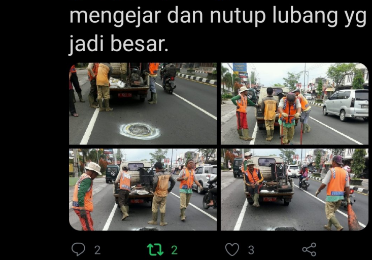 Laporan penambalan jalan di media sosial. (Foto: Humas/Jawa Tengah)