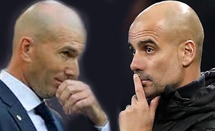 Manajer Real Madrid Zidenine Zidane dan manajer Manchester City Pep Guardiola. (Foto:Reuters)