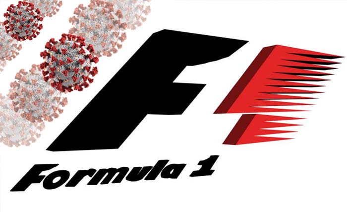 Logo Formula-1 dan coronavirus. (Ngopibareng)