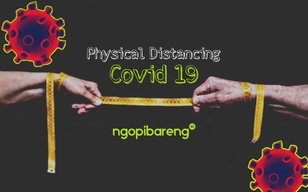Ilustrasi physical distancing di tengah wabah corona. (Grafis: Fa Vidhi/Ngopibareng.id)