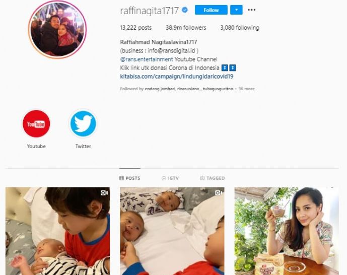 Akun Instagram pasangan Raffi Ahmad dan Nagita Slavina alias Gigi. (Foto: Instagram)