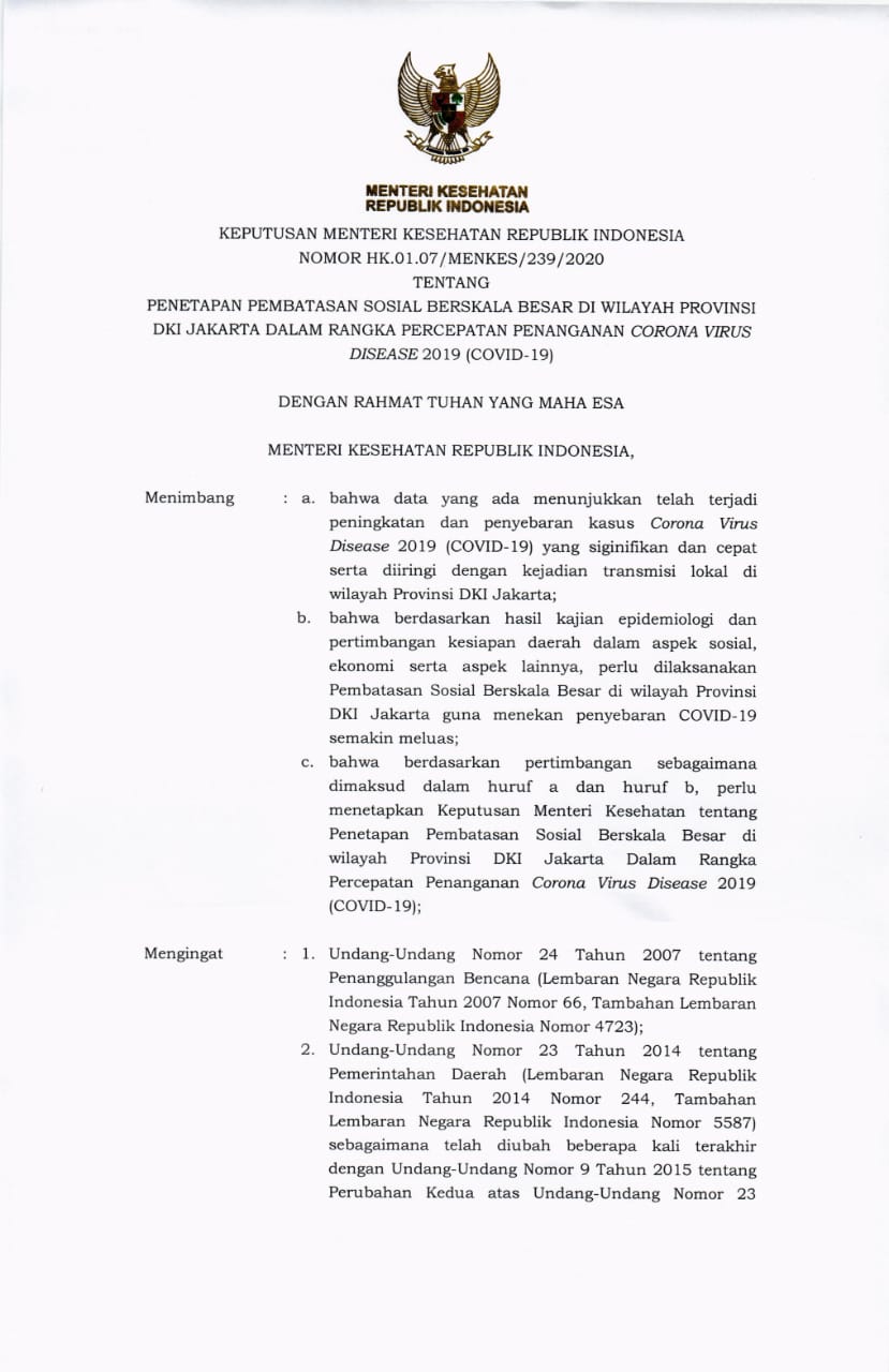 Aturan Pembatasan sosial berskala besar (PSBB) di DKI Jakarta. (Foto: Istimewa)