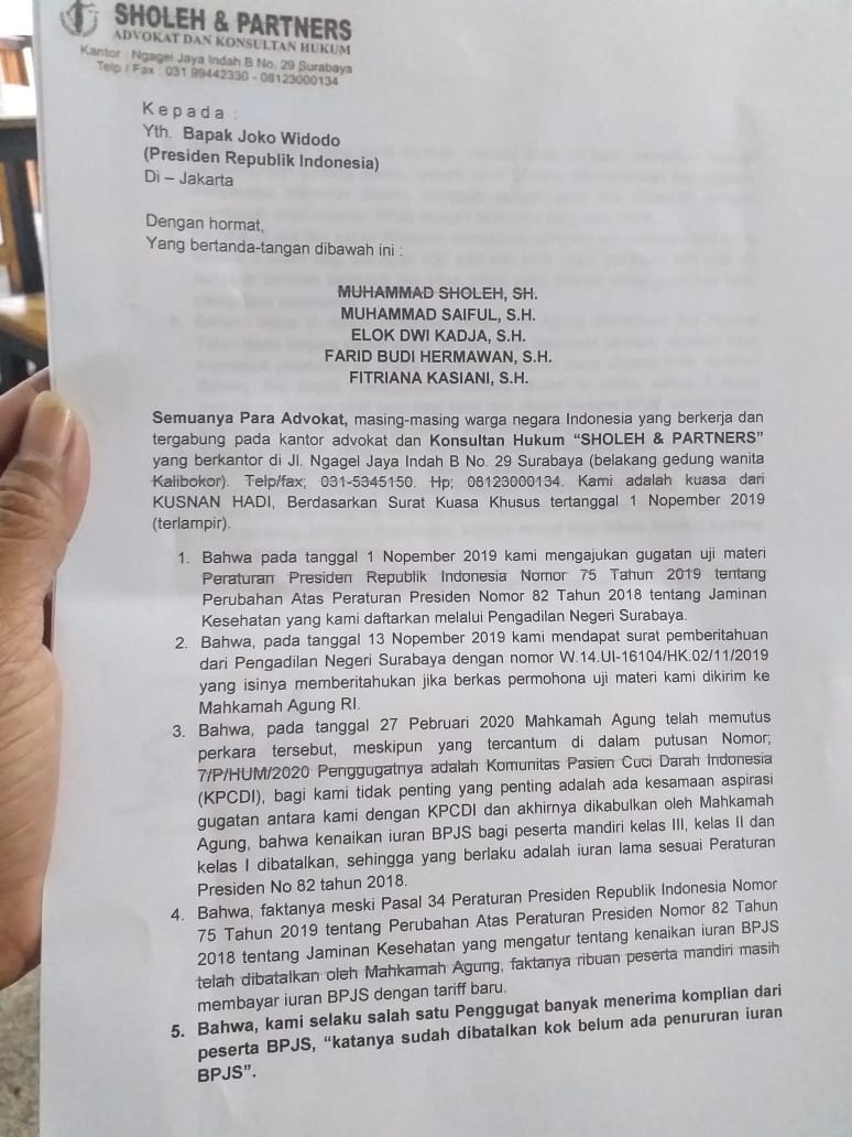 Salinan surat resmi yang dikirim Kusnan Hadi kepada Jokowi (Foto: dokumen pribadi Kusnan Hadi/Ngopibareng.id)