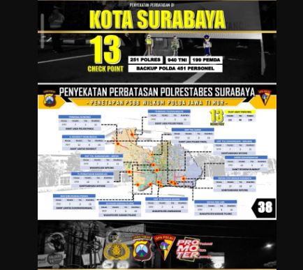 Daftar 13 check point PSBB Kota Surabaya, pada Selasa 28 April-11 Mei 2020. (Foto: Fariz Yarbo/Ngopibareng.id)