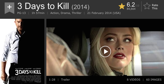 Poster film 3 Days to Kill. (Foto: imdb.com)