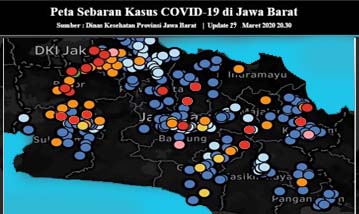 Peta Penyebaran Kasus COVID-19 di Jawa Barat, per 29 Maret 2020. (Foto:Pemprov) 