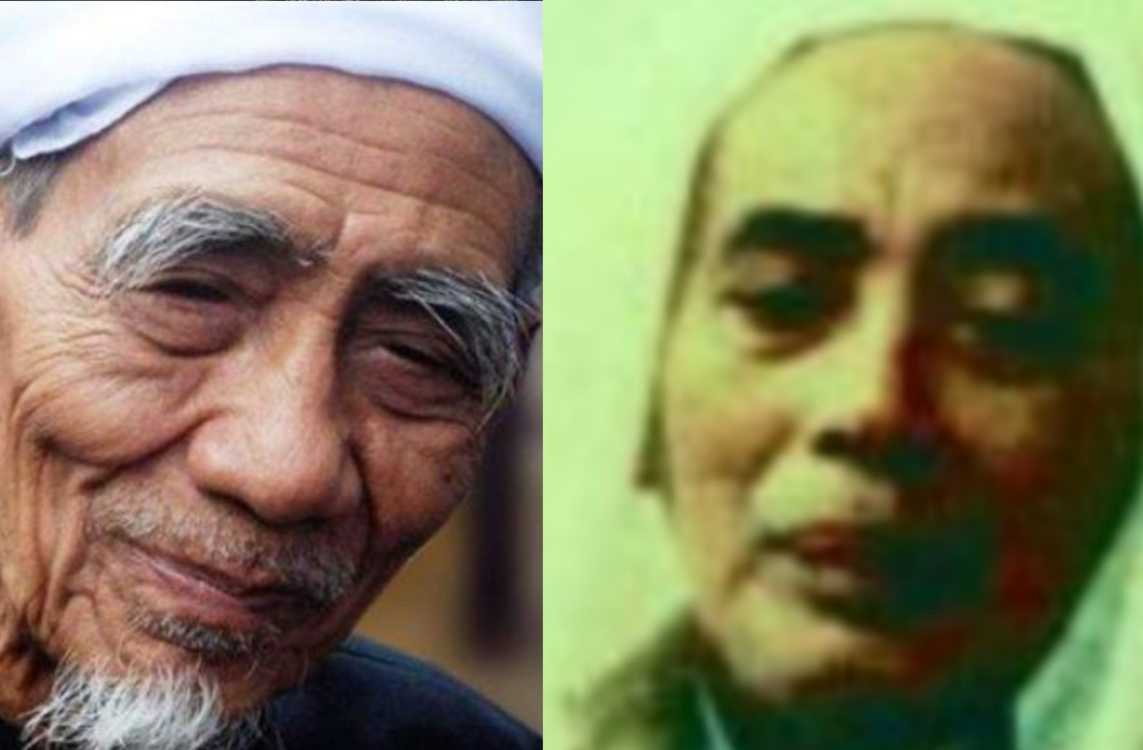 KH Maimoen Zubair (kiri) dan KH Hamid bin Umar, Pasuruan. (Ilustrasi: Fa Vidi/Ngopibareng.id)