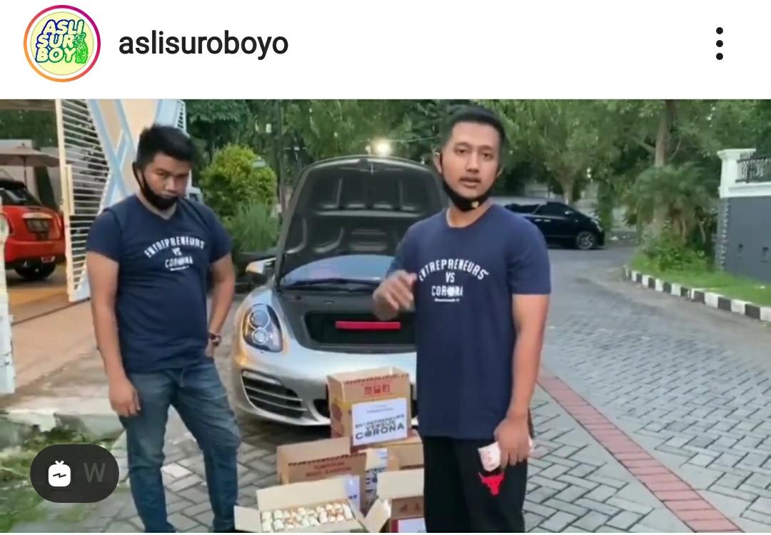 Viral di instagram pemuda Surabaya bagikan sumbangan kardus berisi mie dan uang (Foto: Dok. Instagram @aslisuroboyo)