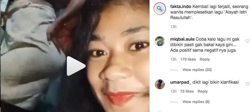 Viral di Instagram perempuan lecehkan lagu Aisyah (Foto: Dok. Instagram @fakta.indo)