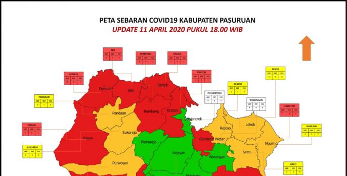 Peta wilayah zona pandemi corona di Pasuruan. (Foto: Dok Humas) 