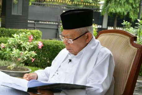 Wakil Presiden ketika mengisi acara Pesantren Ramadan Online Perhimpunan Pelajar Indonesia (PPI) Dunia Tahun 2020. (Foto: Setwapres)