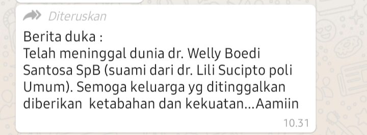 Pesan WhatsApp tentang tiga dokter RS Adi Husada Undaan Wetan yang ternyata hoaks. (Foto: Istimewa)