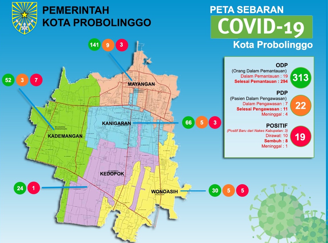 Peta persebaran Covid-19 Kota Probolinggo. (Foto: Dinkes Kota Probolinggo)