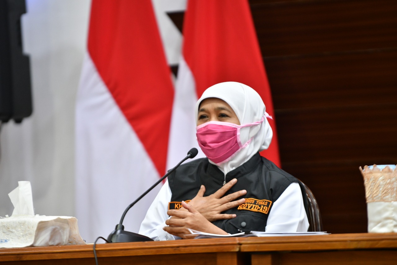 Gubernur Jawa Timur Khofifah Indar Parawansa di Gedung Negara Grahadi. (Foto: Alief SambogoNngopibareng.id)