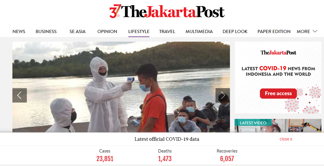 Cover depan The Jakarta Post online. (Foto: The Jakarta Post)