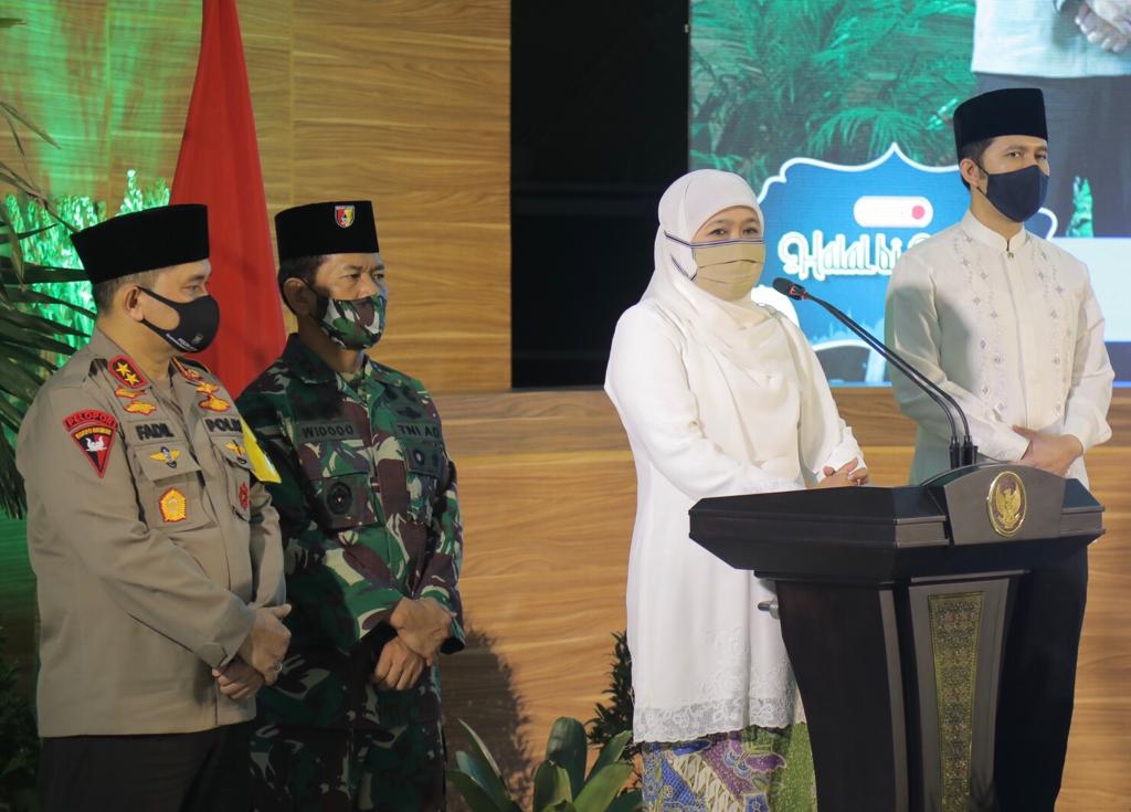 Gubernur Jatim, Khofifah Indar Parawansa saat mengikuti acara halal bi halal Pemprov Jatim di Gedung BPSDM Malang, Minggu 31 Mei 2020. (Foto; Istimewa)