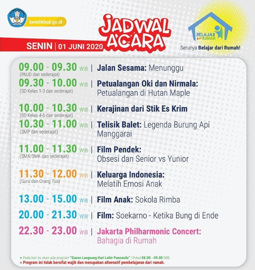 Jadwal program Belajar dari Rumah TVRI. (Foto: Instagram @kemdikbud.ri)