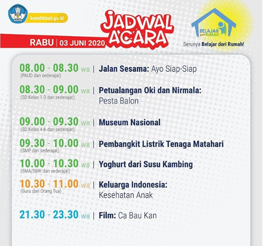 Jadwal program Belajar dari Rumah TVRI. (Grafis: Instagram @kemdikbud.ri)