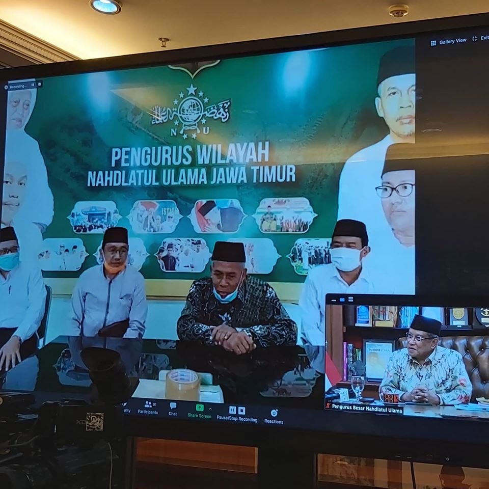 Ketua Umum PBNU KH Said Aqil Siroj  halal bihalal virtual bersama PWNU se-Indonesia. (Foto: pbnu)