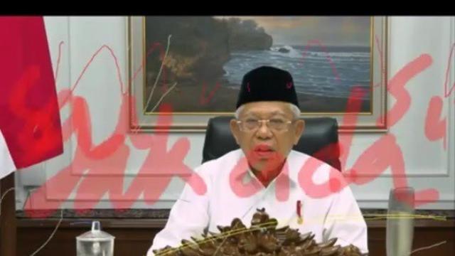 Rekaman webinar lewat aplikasi Zoom Wakil Presiden (Wapres) Ma'ruf Amin dicorat-coret tinta merah. (Foto: Istimewa)