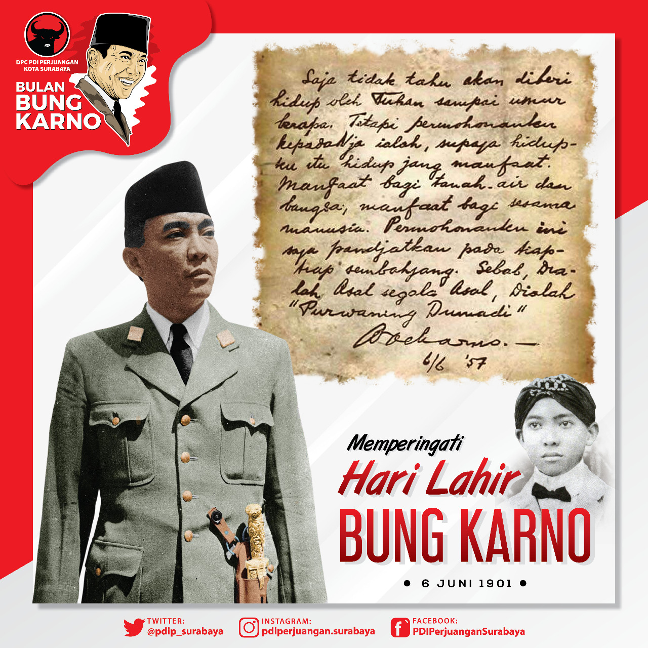 Hari Lahir Ir Soekarno, DPC PDI Perjuangan Kota Surabaya. 