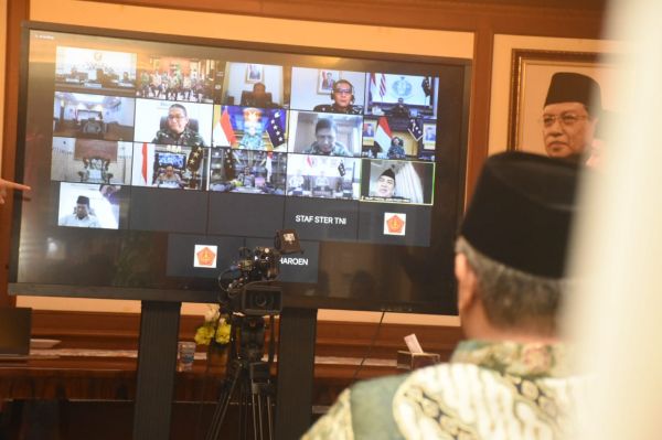 Ketua Umum PBNU KH Said Aqil Siroj Halal Bihalal virtual di PBNU Jakarta. (Foto: dok pbnu)