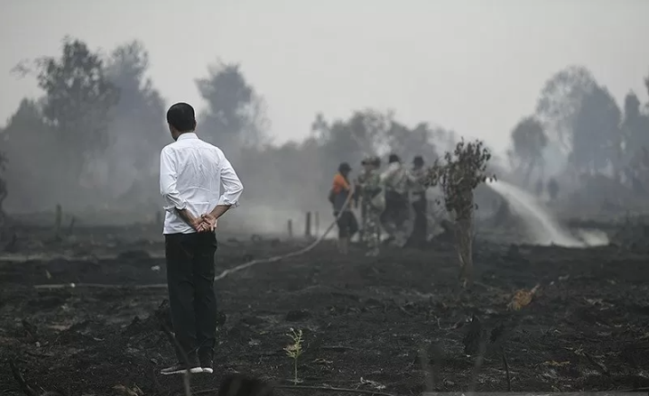 Dokumentasi - Presiden Joko Widodo meninjau penanganan kebakaran lahan di Desa Merbau, Kecamatan Bunut, Pelalawan, Riau, Selasa 17 September 2019. (Foto: Antara/Puspa Perwitasari)