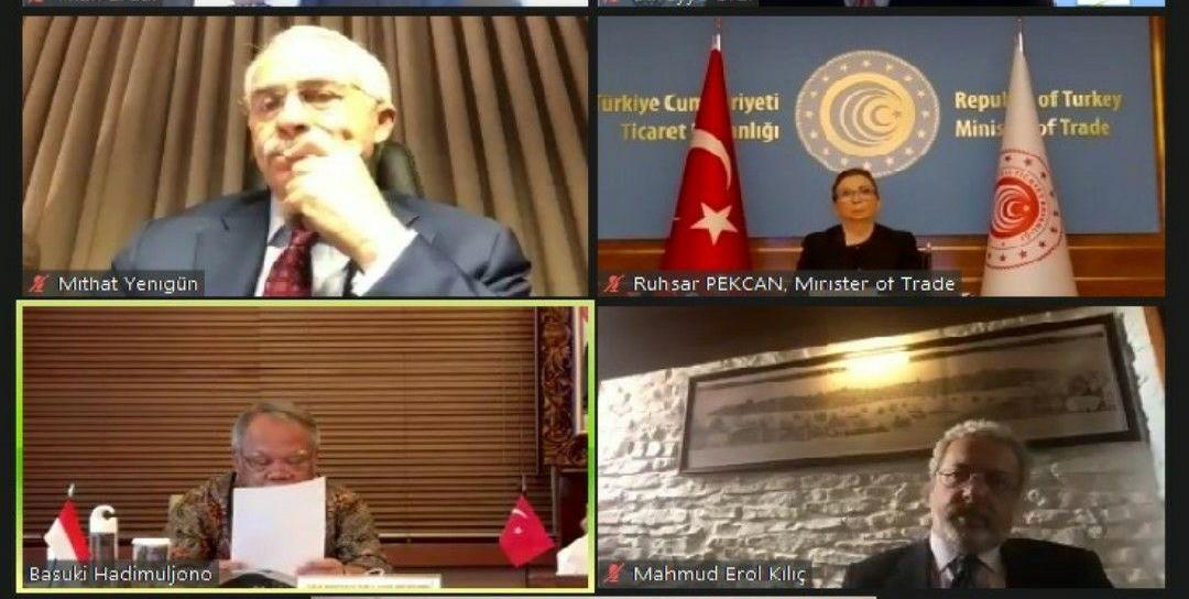 Menteri PUPR Basuki Hadimuljono menjamu Kementerian Perdagangan dari Turki secara virtual. (Kementerian PUPR)