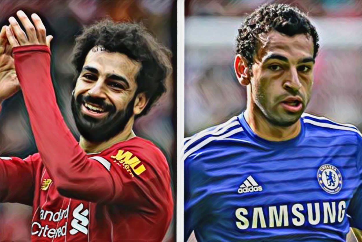 Kolase Mohammed Salah (Mo Salah) ganti seragam dari Chelsea menjadi Liverpool. (Grafis: Fa Vidhi/Ngopibareng.id)