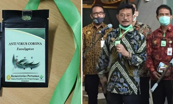 Menteri Pertanian (Mentan) Syahrul Yasin Limpo dan jajaran Kementan mengenakan kalung eucalyptus. (Foto: Dok. Kementan RI)