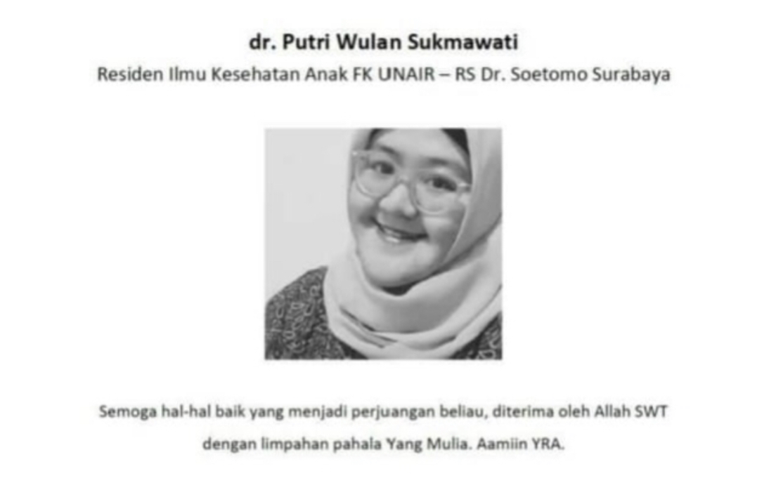 Dokter Putri Wulan Sukmawati, dokter PPDS FK Unair yang meninggal Minggu, 5 Juli 2020. (istimewa)