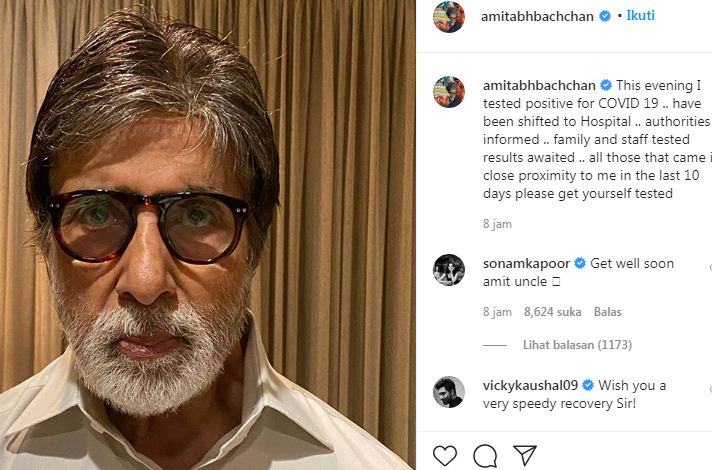 Amitabh Bachchan mengunumkan positif Covid-19 di Instagramnya. (Instagram)