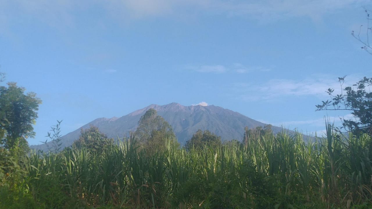 Visual Gunung Raung dilihat dari Pos Pengamatan Gunung Api Raung di Desa Sumberarum, Kecamatan Songgon, pada Jumat 17 Juli 2020 pagi. (Foto: Istimewa)