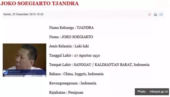 Buronan kasus pengalihan hak tagih (cessie) Bank Bali, Djoko Sugiarto Tjandra. (Foto: Istimewa)