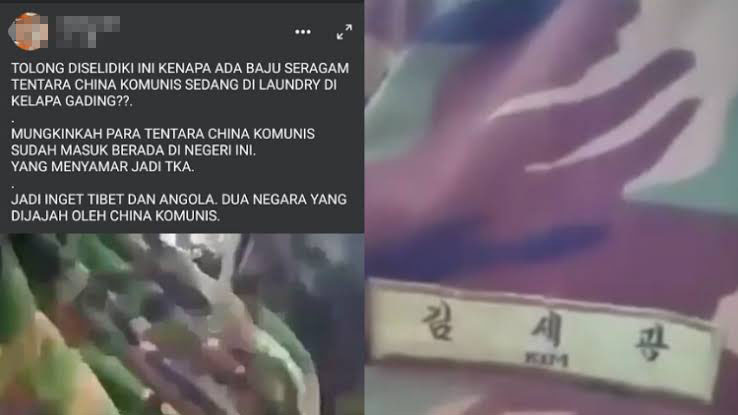 Potongan gambar dari video laudry seragam tentara China di kawasan Kelapa Gading, Jakarta Utara. (Foto: Twitter)