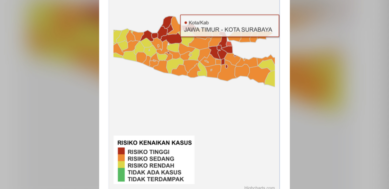 Data nasional yang menunjukkan Surabaya masih masuk kedalam zona merah. (Foto: Istimewa)