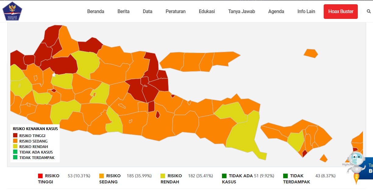 Peta risiko Surabaya masih merah. (Foto: Tangkapan Layar)