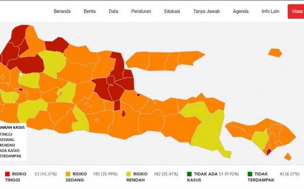Peta risiko Surabaya masih merah. (Foto: Tangkapan Layar)