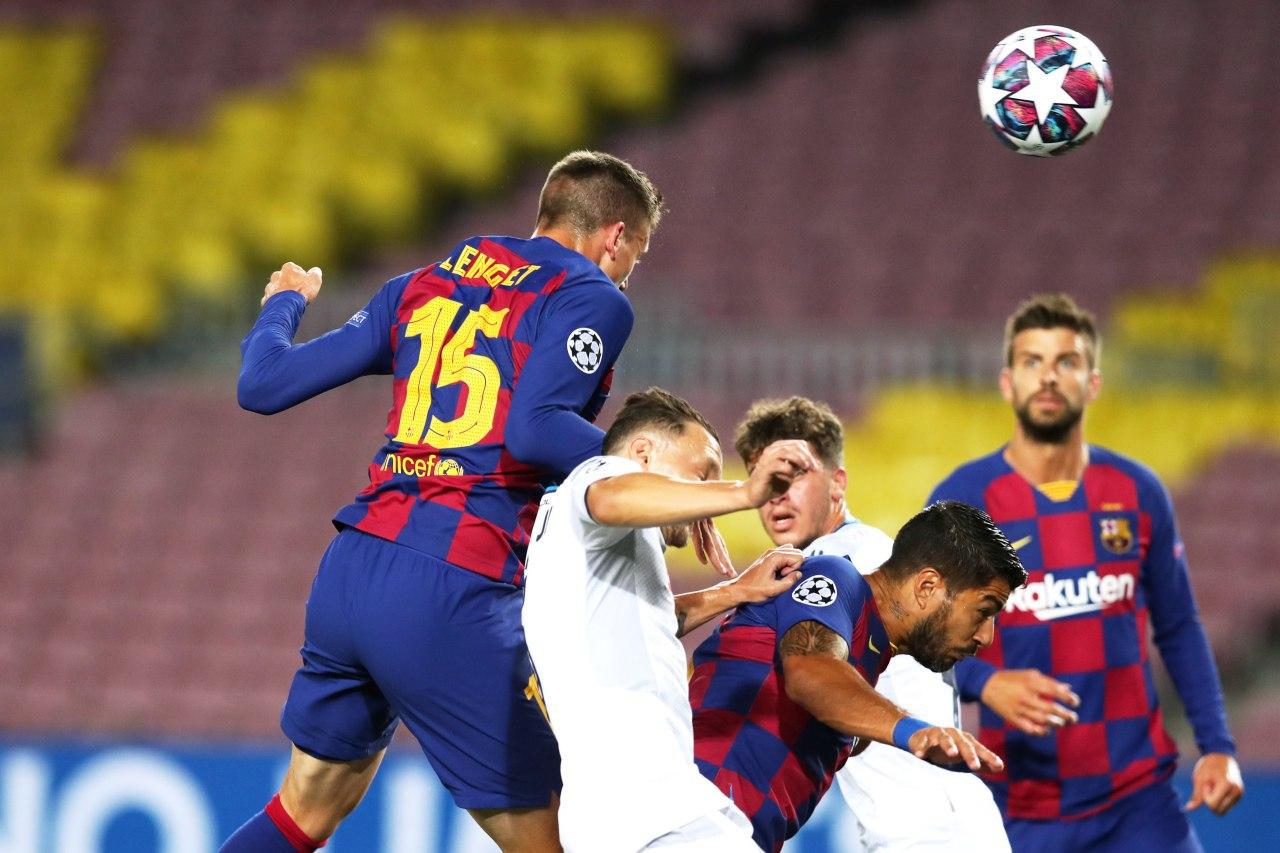 Clement Lengket mencetak gol pembuka Barcelona kontra Napoli. (Foto: Twitter/@FCBarcelona) 